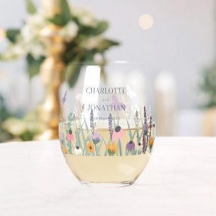 Verre À Vin Sans Pied Fleurs sauvages et papillons Mariages