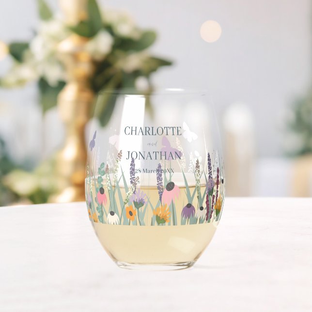 Verre À Vin Sans Pied Fleurs sauvages et papillons Mariages (Insitu (Mariage))