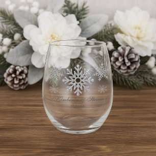 Verre À Vin Sans Pied Flocon de neige d'hiver en argent Personnalisé