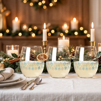 Verre À Vin Sans Pied Flocon de neige Noël Vert Or