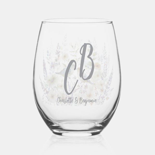 Verre À Vin Sans Pied Floral Bird Personalized Best Mom Ever Script Mono (Recto)