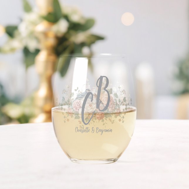 Verre À Vin Sans Pied Floral Bird Personalized Best Mom Ever Script Mono (Insitu (Mariage))
