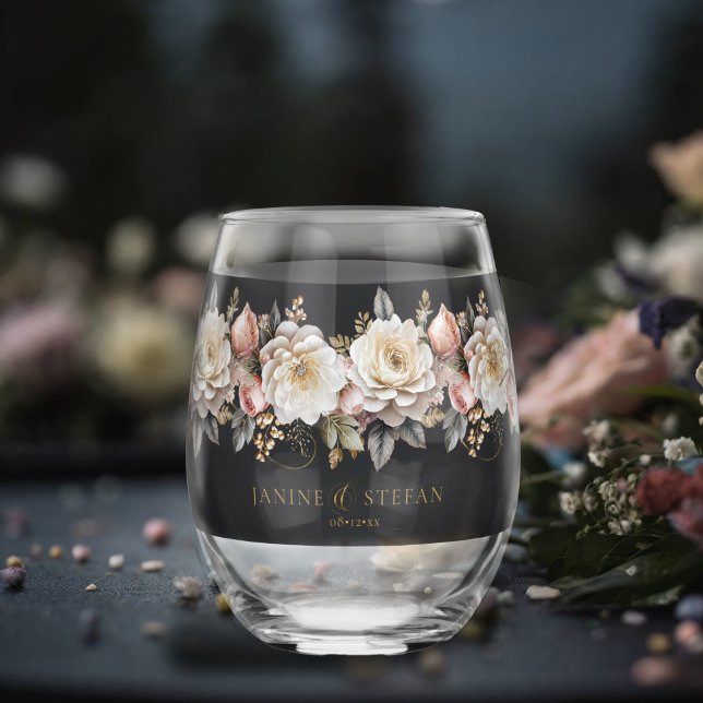 Verre À Vin Sans Pied Floral Drama Mariage Charcoal ID1022 (Créateur téléchargé)