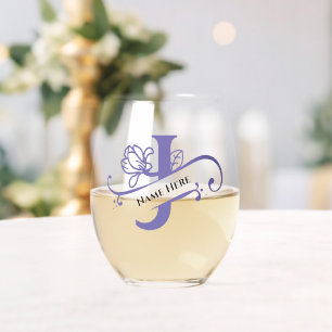Verre À Vin Sans Pied Floral Monogramme Lettre J Ajouter Nom Changer de