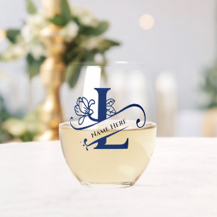 Verre À Vin Sans Pied Floral Monogramme Lettre L Ajouter Nom Changer de 