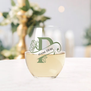 Verre À Vin Sans Pied Floral Monogramme Lettre P Ajouter Nom Changer de 