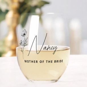 Verre À Vin Sans Pied Floral Personnalisé Mère de la mariée