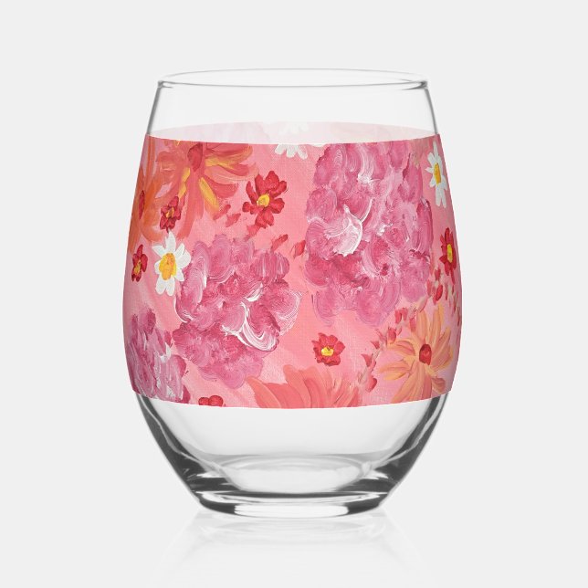 Verre À Vin Sans Pied Flore Rose couché de soleil (Recto)