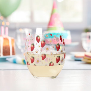 Verre À Vin Sans Pied Fraise rouge rose fête d'anniversaire pour elle
