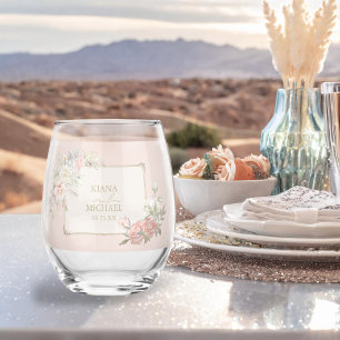 Verre À Vin Sans Pied Français Romance Mariage Floral Frame Blush ID870