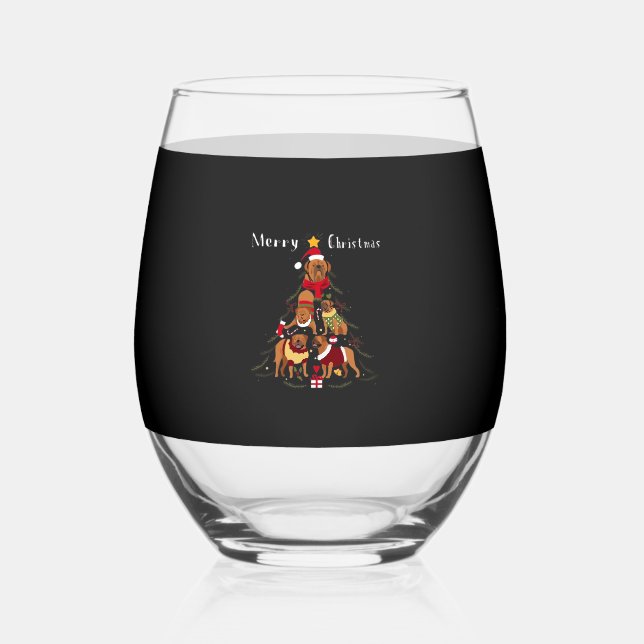 Verre À Vin Sans Pied French Mastiff Dogue de Bordeaux Christmas Tree Xm (Recto)