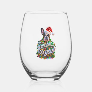 Verre À Vin Sans Pied Frenchmas to you Bulldog Chien de Noël Lumière