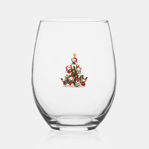 Verre À Vin Sans Pied Funky French Bulldog Christmas Tree Snowflakes San