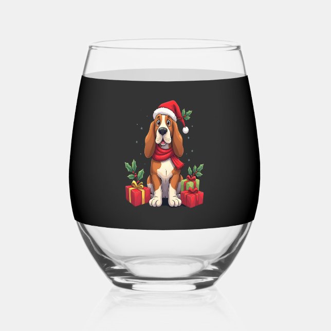 Verre À Vin Sans Pied Funny Basset Hound Dog Christmas Outfits Santa Hat (Recto)
