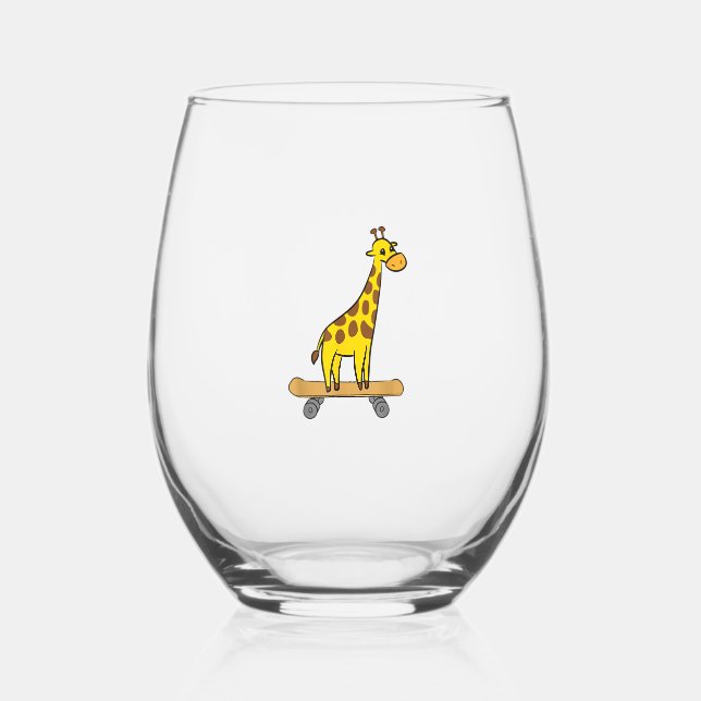 Verre À Vin Sans Pied Funny Giraffe Lover Giraffe Skateboard (Recto)