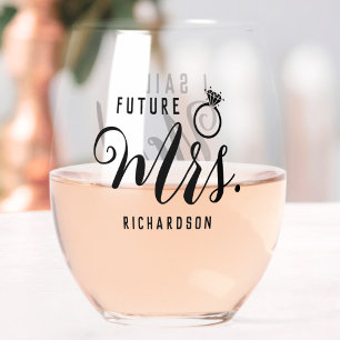 Verre À Vin Sans Pied Future Mme Mariée, Cadeau de Fiançailles Personnal