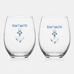 Verre À Vin Sans Pied Gardez votre calme et plongez, ancre bleu marine