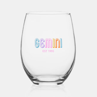 Verre À Vin Sans Pied Gémeaux typographie moderne colorée astrologie
