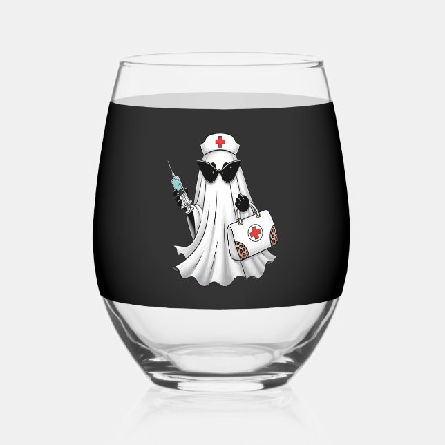 Verre À Vin Sans Pied Ghost Nurse Halloween (Recto)