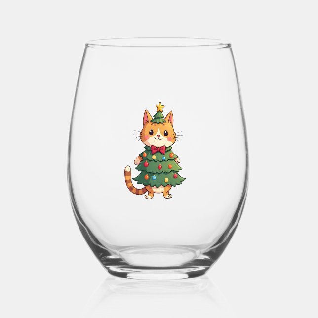 Verre À Vin Sans Pied Ginger Cat Christmas Tree Cute Xmas 4 (Recto)