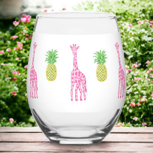 Verre À Vin Sans Pied Giraffes roses Preppy Ananas Classique