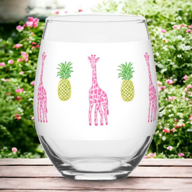 Verre À Vin Sans Pied Giraffes roses Preppy Ananas Classique (Créateur téléchargé)