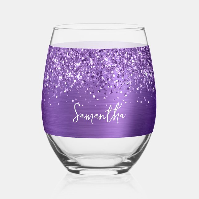 Verre À Vin Sans Pied Glittery Amethyst Glam Name (Recto)