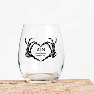 Verre À Vin Sans Pied Gothic Halloween Skull Hand Heart Black Wedding