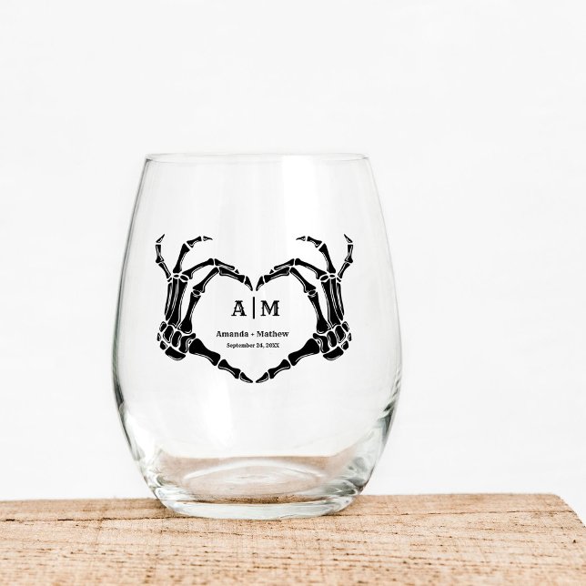 Verre À Vin Sans Pied Gothic Halloween Skull Hand Heart Black Wedding (Créateur téléchargé)
