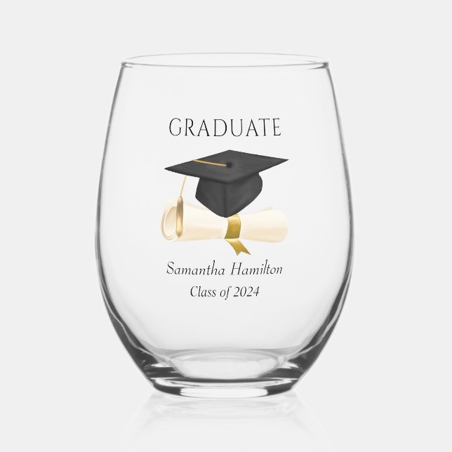 Verre À Vin Sans Pied Graduate Class of 2024 Personnalisé (Recto)