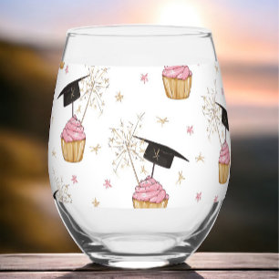 Verre À Vin Sans Pied Graduation Pink Cupcake Graduation Cap Sparkler