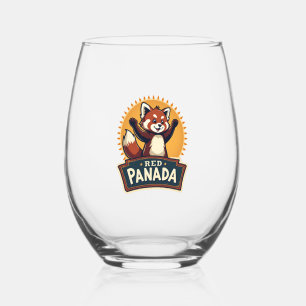 Verre À Vin Sans Pied Graphique Animal Rétro Panda Rouge Dabbing Vintage