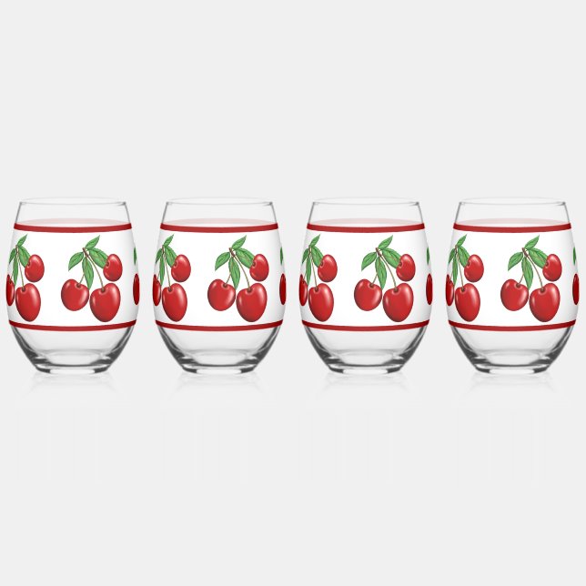 Verre À Vin Sans Pied Grappes de cerises rouges (Recto)