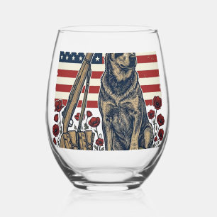 Verre À Vin Sans Pied Gravure vintage commémorative patriotique Blue Hee