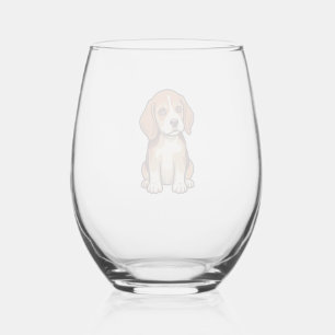 Verre À Vin Sans Pied Gravure vintage de chiot Beagle Art vectoriel_1