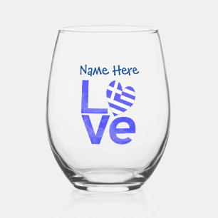 Verre À Vin Sans Pied Grec LOVE Blue Personnalisé