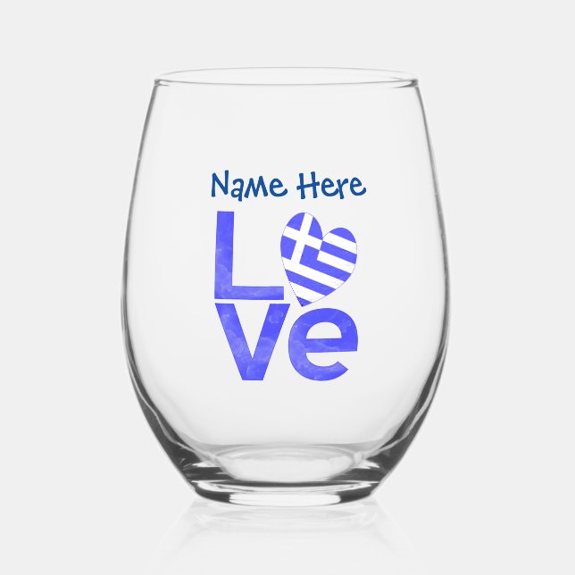 Verre À Vin Sans Pied Grec LOVE Blue Personnalisé (Recto)