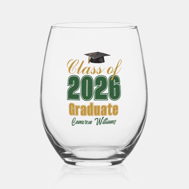 Verre À Vin Sans Pied Green Gold Class of 2026 Graduation Party (Recto)