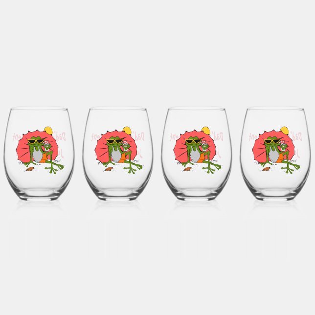 Verre À Vin Sans Pied Grenouille caricaturale avec Parti de retraite par (Recto)