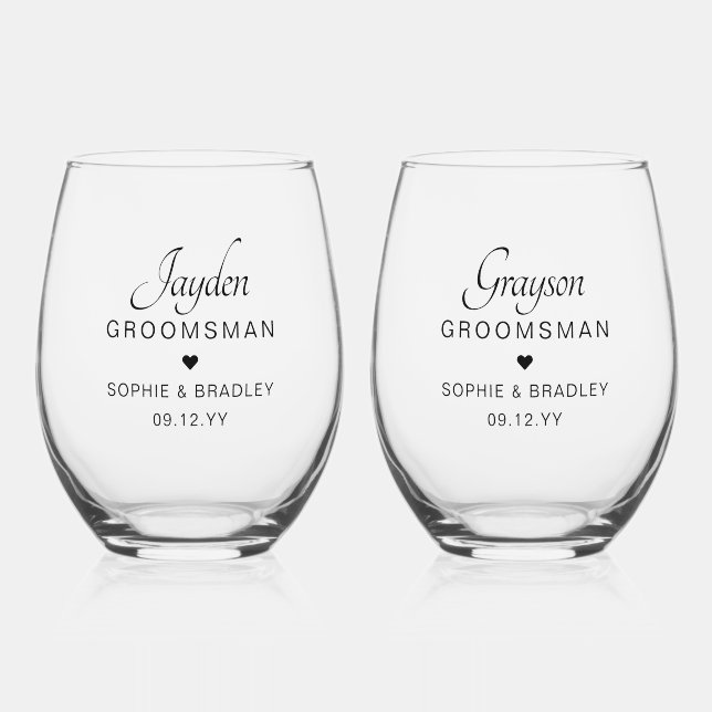Verre À Vin Sans Pied Groomsman Nom personnalisé Mariage (Recto)