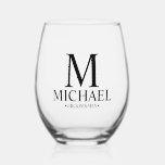 Verre À Vin Sans Pied Groomsman personnalisé moderne<br><div class="desc">Cadeaux de Groomsman Personnalisés modernes avec monogramme personnalisé,  nom et titre de marionnettiste dans le style de police serif classique. Aussi parfait pour Best Man,  Père de la Mariée et plus.</div>