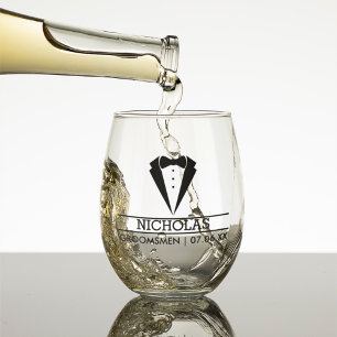 Verre À Vin Sans Pied Groomsmen moderne Nom personnalisé avec Tuxedo