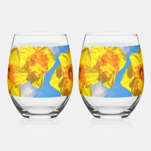 Verre À Vin Sans Pied Groupe de Daffodils Médaille d'or Fleurs