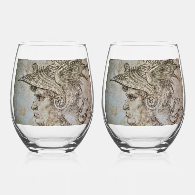 Verre À Vin Sans Pied Guerrier casqué de Léonard    (Recto)
