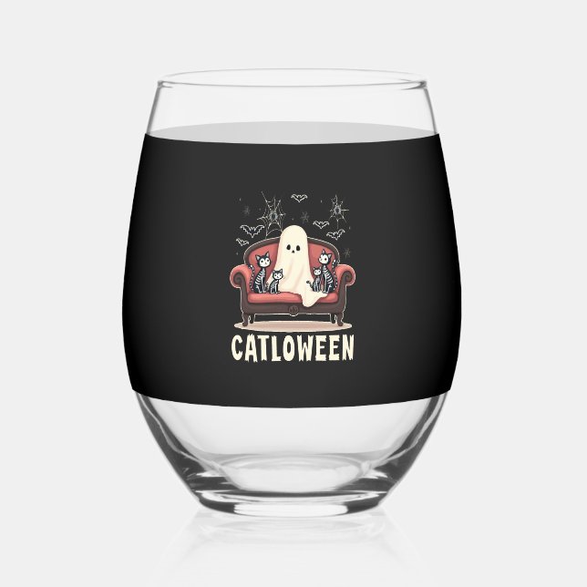 Verre À Vin Sans Pied Halloween fantôme de Catloween (Recto)