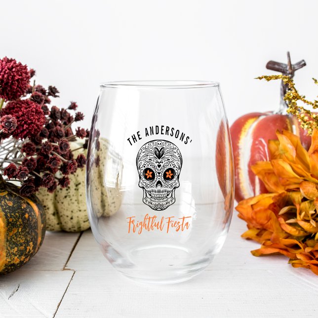 Verre À Vin Sans Pied Halloween personnalisée au crâne de Calavera (Créateur téléchargé)