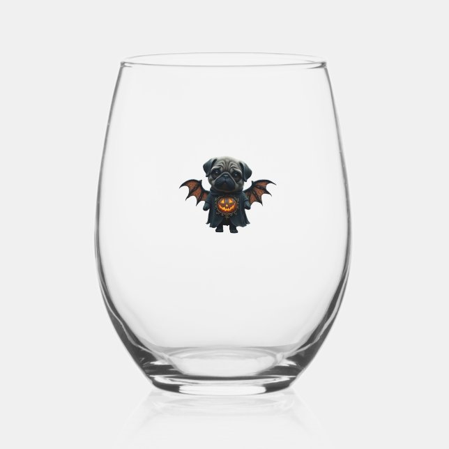 Verre À Vin Sans Pied Halloween Spooky Pug Classic T-Shirt (Recto)