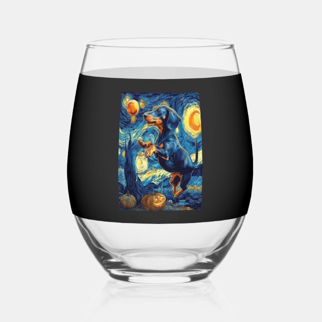 Verre À Vin Sans Pied Halloween Starry Night Puppy Dachshund (Recto)