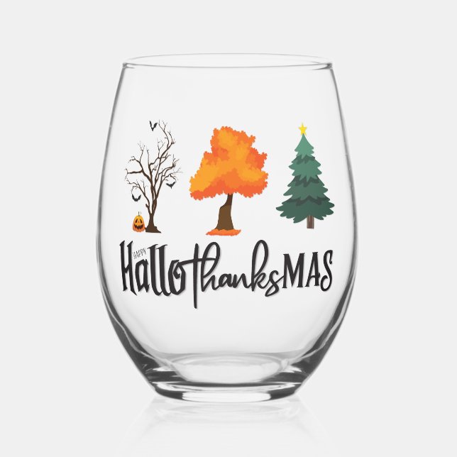 Verre À Vin Sans Pied Happy HalloThanksMas Vin Verre (Recto)