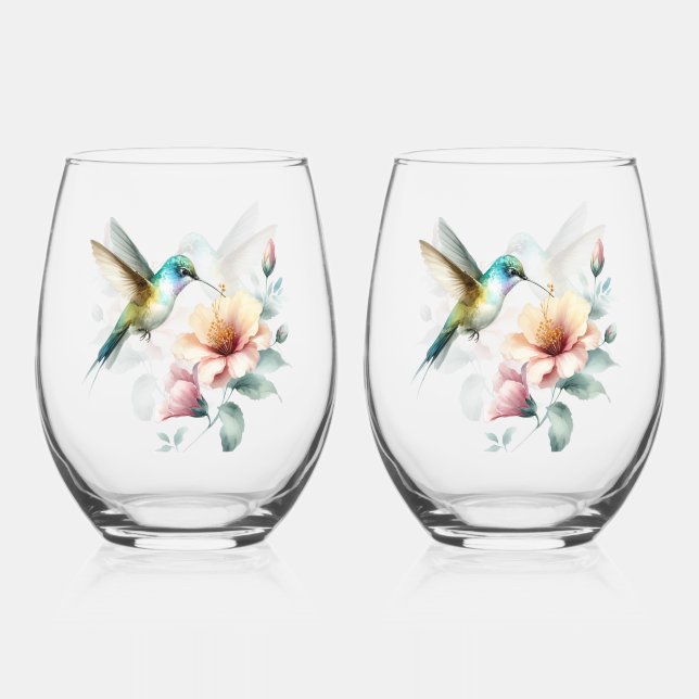 Verre À Vin Sans Pied Harmonie des colibris avec un Hibiscus élégant (Recto)